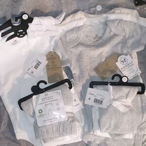 2 Sets Each Of 100% Organic Honest Baby Onesies & Footed Harem Pants
